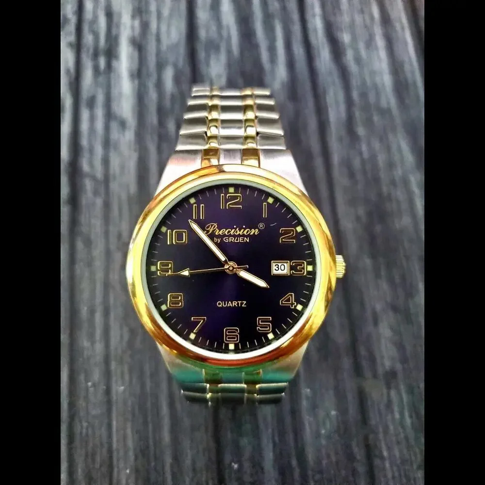 Rare GRUEN‎ Precision 2Tone Gold Mens Dress Watch New Battery